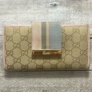 GUCCI Canvas Bifold Long Wallet with pink leather